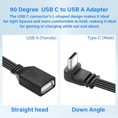 90 Degree Right Angle USB C2.0 Cable Type C to USB Female OTG Adapter Cable USB Type C Flat Short Cable,Universal Tablet, USB Flash Drive Laptop 11.8in/30CM (Up/Down Angle)