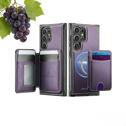 WJX for Samsung Galaxy S25 Ultra MagSafe Wallet Case, 2-in-1 Detachable Luxury Card Holder, Universal MagSafe Compatible, RFID Blocking, Shockproof Kickstand Slim Cover，Grape Purple - color: Grape purple, size: Galaxy S25 Ultra