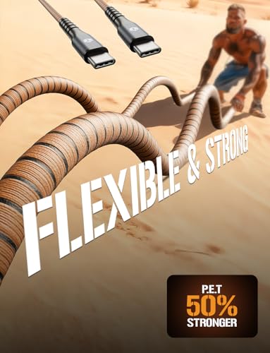 ToughTested 2ft USB-C to USB-C Cable, 60W PD Fast Charging Braided