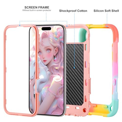 MARKILL Compatible with iPhone Air Case 6.5 Inch 2025 with 360 Degree Rotate Ring Stand, Military Grade Drop Protection Full Body Rugged Protective Case Kids - color: Rainbow Pink, size: iPhone Air 6.5"