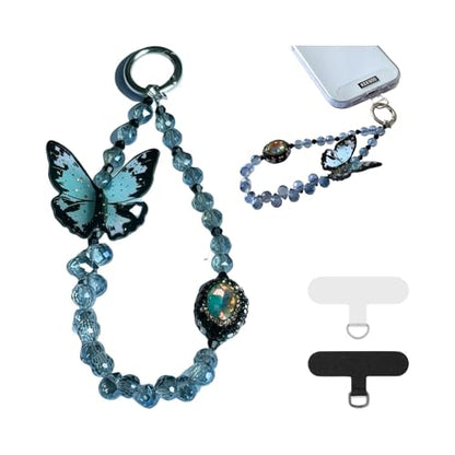 Blue Butterfly Bliss Original Design Phone Charm with 2 Tether Tabs – Stylish, Durable, and Hands-Free Phone Chain – Compatible with iPhone, Samsung, Pixel & More - color: 01 Blue Butterfly Bliss
