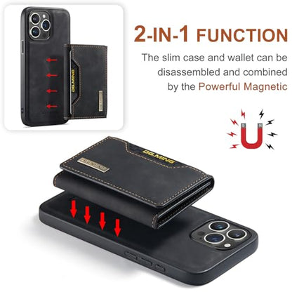 Leather Wallet Phone Cases Compatible with iPhone 15 Pro Case with Card Holder Men 6.1'' 2 in 1 Detachable Back Cover (Black, IP 15 Pro) - color: Black, size: IP 15 Pro