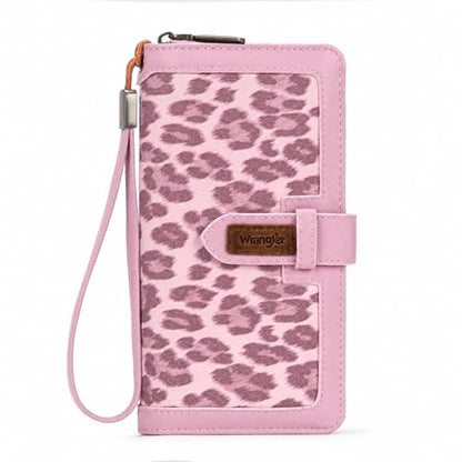 X Wrangler Women's Wallets Bifold Wristlet Wallets for Women Large Capacity Credit Card Wallet with ID Window - color: Leopard Pink