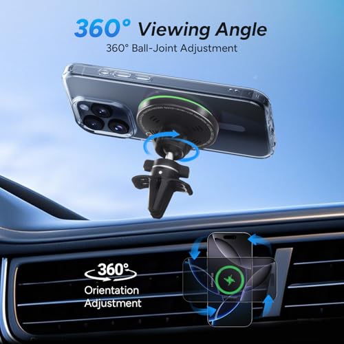 Lecork for Magsafe Car Mount, 15W Magnetic Wireless Charger for iPhone, Magsafe Air Vent Car Holder Charger for iPhone 16 Pro Max/16/15/14 13 12, Samsung S25/S25+/Ultra, RGB LED Design