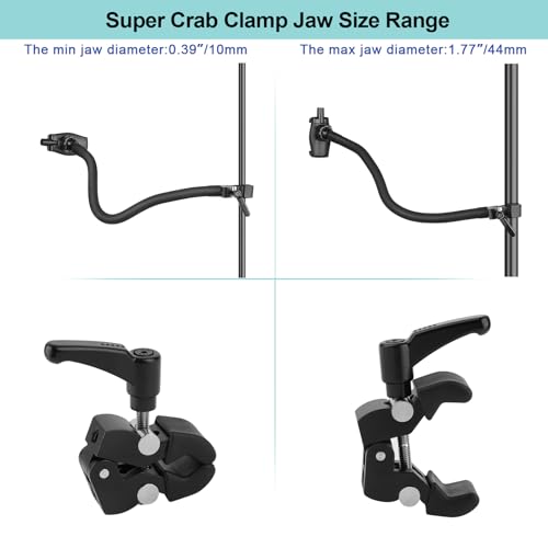 Mippko Gooseneck Phone Holder for Mic Stand/Music Stand/Stroller/Treadmill/Spin Bike/Exercise Bicycle,50 cm Long Flexible Gooseneck Arm Super Crab Clamp Mount,Compatible with 3.5~7.5" iPhone Devices