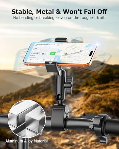 Scooter Phone Holder Metal - [Stable & Won't Fall Off] Ebike Accessories, Electric Scooter Boat Moto Bike Clamp Handlebar Mount with Aluminum Arm for 4-7" Phones, iPhone 17 16 Pro Max, Pixel etc