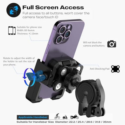 RESPECTED BRO Motorcycle-Phone-Mount & Bike Phone Holder - Durable Phone Holder for Bike and Motorcycle, Bicycle Phone Mount, Fits All Smartphones (Black) - color: Black
