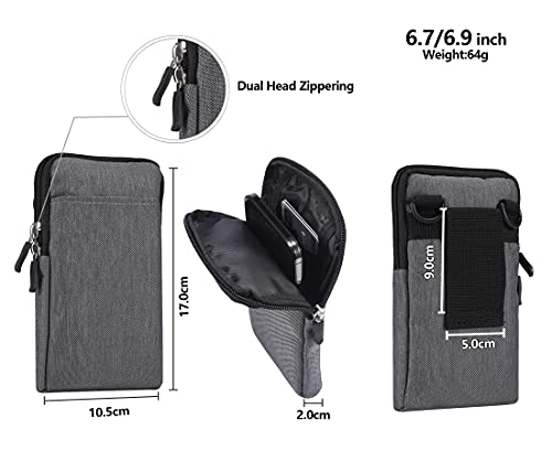 QBYVQQN Cell Phone Waist Belt Holster Mens, Waterproof Zipper Crossbody Smartphone Shoulder Messenger Bag Wallet Sling Bag - color: Grey, size: 6.9 INCH