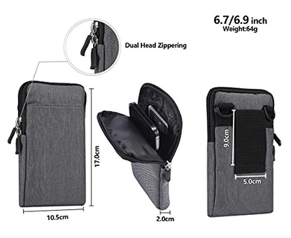 QBYVQQN Cell Phone Waist Belt Holster Mens, Waterproof Zipper Crossbody Smartphone Shoulder Messenger Bag Wallet Sling Bag - color: Grey, size: 6.9 INCH
