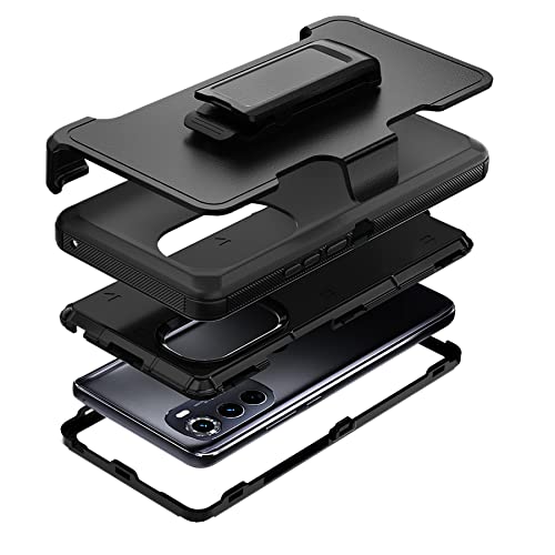 Compatible with Motorola Edge (2022) Case, with Belt Clip Holster Heavy Duty Rugged Shockproof Full Body Protection Kickstand Phone case for Motorola Edge (2022) (Black) - color: Black