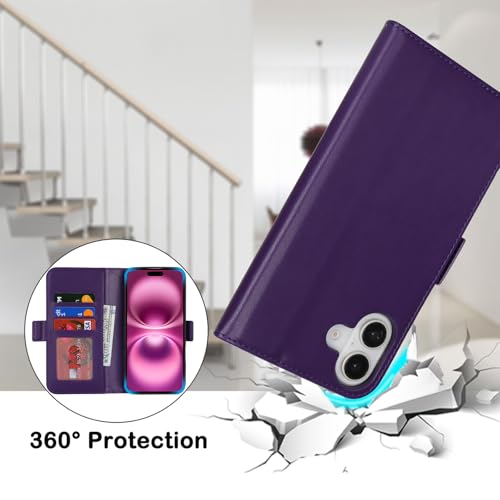 Ｈａｖａｙａ for iPhone 16 case Wallet with Card Holder Zipper for Women Men PU Leather Flip Folio Credit Card Slots Stand Shockproof Phone Cover(6.1")-Deep Purple - color: Deep Purple-A