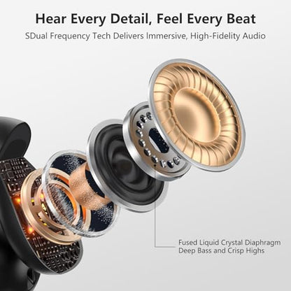Open Ear Bone Conduction Headphones Bluetooth 5.3 Wireless Clip On Earbuds with Digital Display Charging Case 60 Hours Playtime Sport Earphones Built-in Mic IPX7Waterproof for Running Fitness Exercise