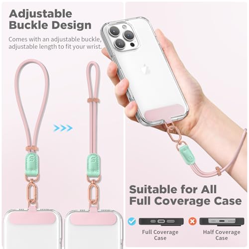 SURPHY Phone Wrist Strap, Keychain Wristlet, Phone Lanyard with Tether Tab - color: Pink & Mint