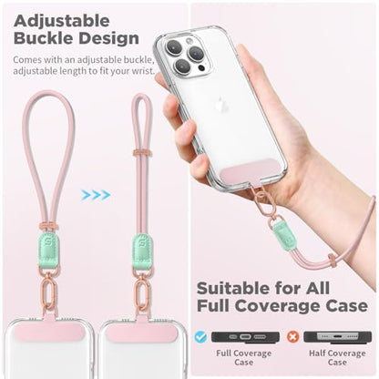 SURPHY Phone Wrist Strap, Keychain Wristlet, Phone Lanyard with Tether Tab - color: Pink & Mint