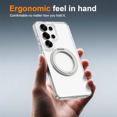 Magnetic Case for Samsung Galaxy S26 Ultra 5G Phone 2026 | with Rotating Kickstand | Non-Yellowing Transparent Clear | Slim Thin | Wireless Charging | Shockproof Protection (Clear) - color: Clear, size: S26 Ultra