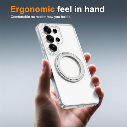 Magnetic Case for Samsung Galaxy S26 Ultra 5G Phone 2026 | with Rotating Kickstand | Non-Yellowing Transparent Clear | Slim Thin | Wireless Charging | Shockproof Protection (Clear) - color: Clear, size: S26 Ultra