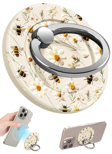 Lotadilo Magnetic Phone Ring Holder, Cute Phone Grip Stand, White Flower - color: White Flower
