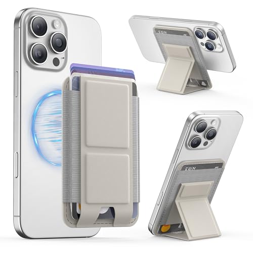 GONEZ for MagSafe Wallet with Stand, Stronger Magnetic Card Holder for iPhone 17/16/15/14/13/12 Series, Premium Leather Phone Wallet with RFID Blocking, 1 Slot, Fit 5 Cards, Stone - color: STONE
