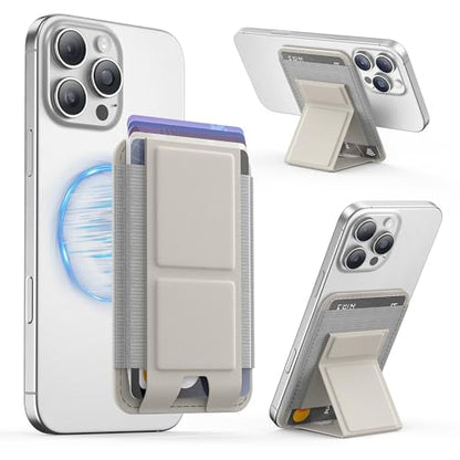GONEZ for MagSafe Wallet with Stand, Stronger Magnetic Card Holder for iPhone 17/16/15/14/13/12 Series, Premium Leather Phone Wallet with RFID Blocking, 1 Slot, Fit 5 Cards, Stone - color: STONE