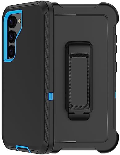 for Samsung Galaxy S23 Case with Belt Clip Holster, 2 x Screen Protector, Heavy Duty Military Grade Full Body Shockproof Dust-Proof Rugged Protective Cover for Samsung S23 5G (Black Blue) - color: Black/Blue