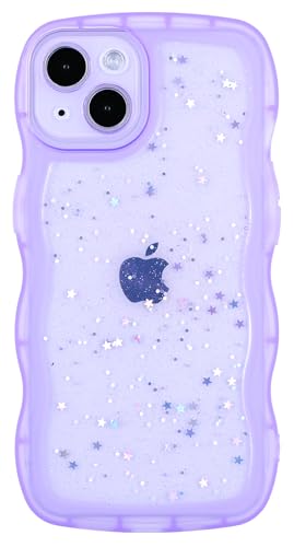 Glitter case for iPhone 13/14 Wavy Edge Blue | Bling Sparkle Glitter，Wavy Edge，Full Protection Soft TPU，Kawaii Cute Phone Case for Women Girls - color: Purple