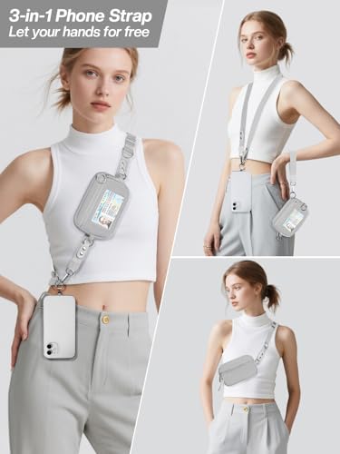Tiostep Clip and Go Strap for Phone with Wallet Crossbody Phone Lanyard Adjustable and Detachable RFID Wristlet Wallet (Grey, Medium) - color: Grey, size: Medium