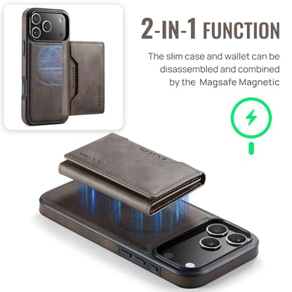 K2 2 in 1 Detachable Magnetic Phone Cases Compatible with iPhone 17 Pro Max Case with Card Holder RFID Blocking, Compatible with Magsafe Wallet, Leather 6.9'' (Coffee, iPhone 17 Pro Max) - color: Coffee, size: iPhone 17 Pro Max