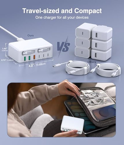 8-in-1 Retractable USB C Charger Charging Station Hub for Multiple Devices - color: White