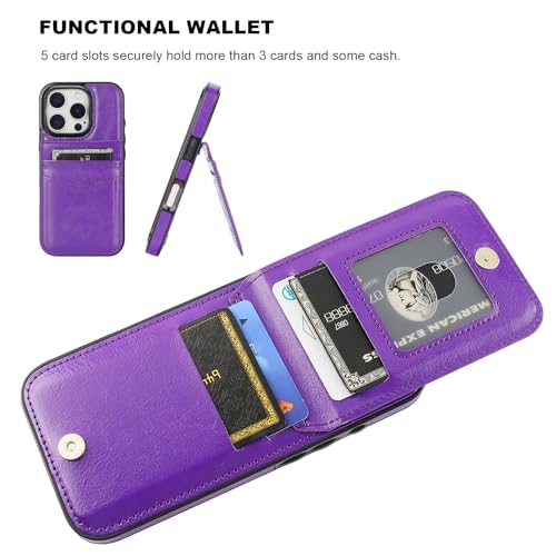 KIHUWEY for iPhone 16 Pro Wallet Case Card Holder Kickstand, Dark Purple | Credit Card Slots, PU Leather, Magnetic Clasp, Flip Heavy Duty Protection Cover for Men and Women - color: Dark Purple
