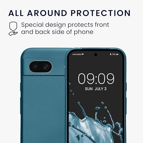 kwmobile Case Compatible with Google Pixel 8a Case -Soft TPU Back Phone Cover - with Metallic Look - Metallic Caribbean Blue - color: Metallic Caribbean Blue