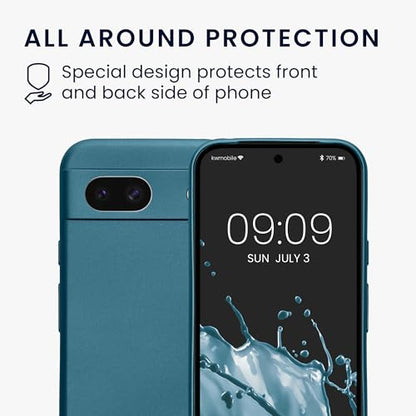 kwmobile Case Compatible with Google Pixel 8a Case -Soft TPU Back Phone Cover - with Metallic Look - Metallic Caribbean Blue - color: Metallic Caribbean Blue