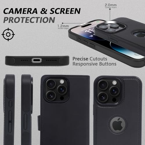 2 in 1 PU Leather for iPhone 13 PRO MAX Leather Case, Detachable Wallet Case with Card Holder, Removable Flip Cover with RFID Blocking, Stand Shockproof Phone Cover（Compatible with MagSafe） Black - color: Black, size: Iphone 13 pro max