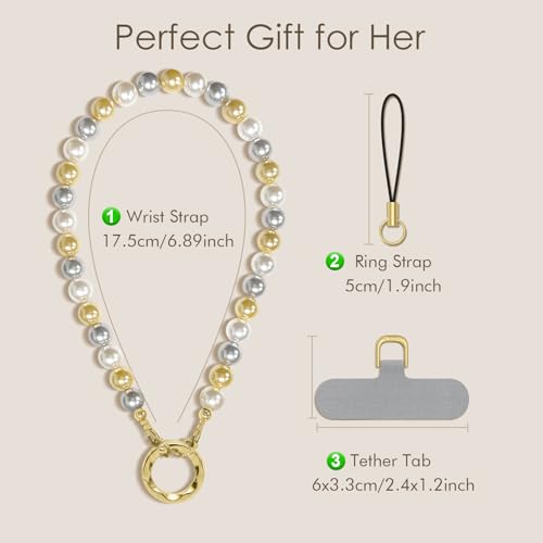 SURPHY Phone Charm, Handmade Beaded Phone Wrist Strap with Tether Tab - color: D- Pearl Trio