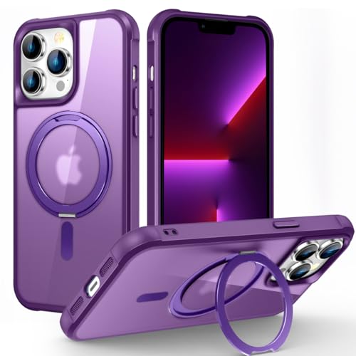 Designed for iPhone 13 Pro Case with 360° Rotatable Magnetic Ring Stand [Compatible Mag-Safe] [Military Grade Protection] Translucent Matte Phone Cases for Women Men 6.1'', Purple - color: Purple, size: Iphone 13 PRO