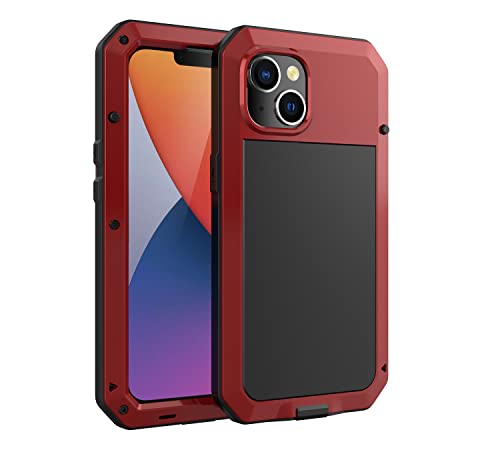 for iPhone 14 Case, 360 Full Body Protective Cover Heavy Duty Shockproof Tough Armour Aluminum Alloy Metal Case with Silicone Built-in Screen Protector for Apple iPhone 14 6.1 Inch - Red - color: Red