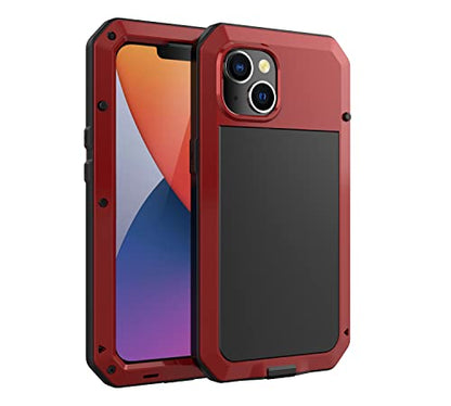 for iPhone 14 Plus Case,360 Full Body Protective Heavy Duty Shockproof Tough Armour Aluminum Alloy Metal Case with Silicone Built-in Screen Protector for Apple iPhone 14 Plus 6.7 Inch Red - color: Red