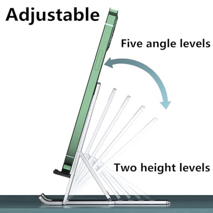 Portable Phone Stand for Desk, Aluminum Adjustable Cell Phone Holder, Foldable Travel Cellphone Dock Compatible with All Phones (A-Silver) - color: A-Silver