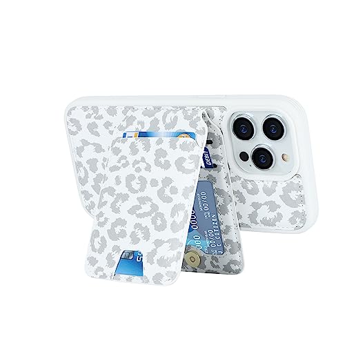 iCoverCase Wallet Case for iPhone 13 Pro Max/12 Pro Max Compatible with MagSafe, Magnetic Detachable Card Slots Holder PU Leather Kickstand Wireless Charging Case 6.7 Inch (White Leopard) - color: White Leopard