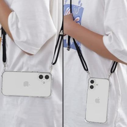 for iPhone 16 Crystal Clear Case with Detachable Adjustable Crossbody Strap, Slim Fit Shockproof Protective Phone Case with Anti-Lost Shoulder Neck Lanyard 6.1" 2024 - size: iPhone 16
