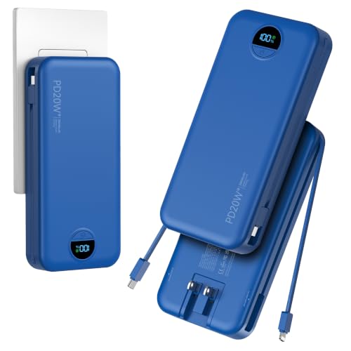 Portable Charger Power Bank 20000mAh with Built in Cables & Wall Plug - color: Navy