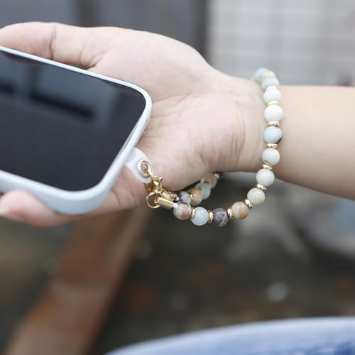 TENOC Marble Beaded Phone Wrist Strap, Amazonite - color: B-amazonite