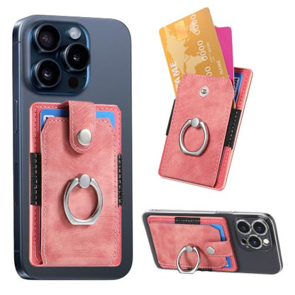 Cell Phone Card Holder with Ring Grip,Adhesive Phone Card Wallet,Pink - color: Pink