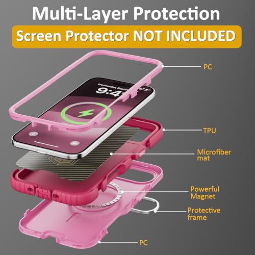 Follaroma Magnetic for iPhone 17 Air Case with Camera Stand, Pink，6.5" | Built-in Glass Camera Cover,Compatible with MagSafe,Heavy Duty Shockproof Protective,Military-Grade Anti-DropDual Layer Cover - color: Pink, size: iPhone 17 Air 6.5''