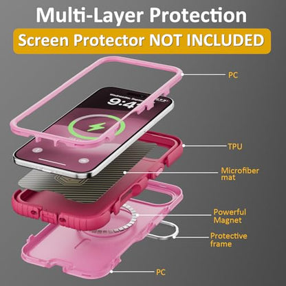 Follaroma Magnetic for iPhone 17 Air Case with Camera Stand, Pink，6.5" | Built-in Glass Camera Cover,Compatible with MagSafe,Heavy Duty Shockproof Protective,Military-Grade Anti-DropDual Layer Cover - color: Pink, size: iPhone 17 Air 6.5''