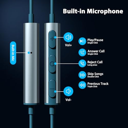 Jelanry Magnetic USB-C Wired Earbuds HiFi Stereo Headphones with Mic, Blue - color: Blue