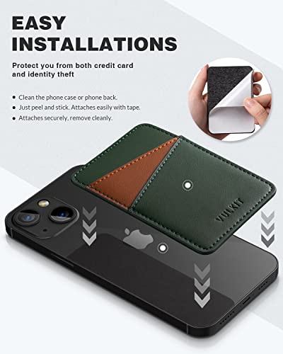 VULKIT Phone Card Holder Wallet Leather Adhesive Pocket RFID Blocking Credit Card Sleeves Stick Back of Phone Smartphones - color: Green