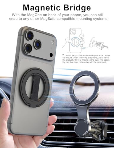 EWA MagOne Gen 3.5 [Compatible with MagSafe] Phone Grip Stand with Finger Strap, Removable Magnetic Ring Holder Kickstand Loop for iPhone 17,16,15,14,13,12 Series (Black) - color: Black