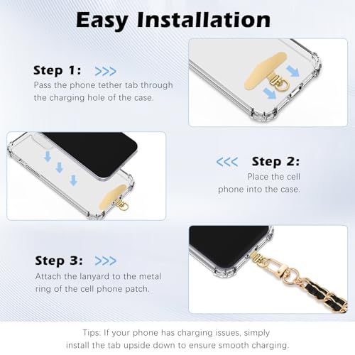 MoKo 2 Pack Metal Phone Tether Tabs, Rotatable 360° Phone Lanyard Patch - color: Light Gold
