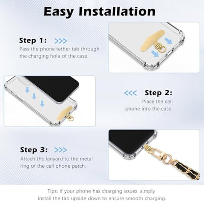 MoKo 2 Pack Metal Phone Tether Tabs, Rotatable 360° Phone Lanyard Patch - color: Light Gold
