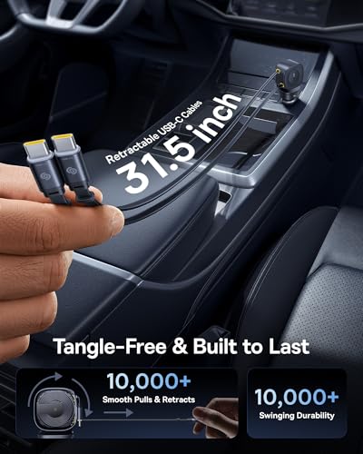 Baseus 163W Retractable Car Charger USB C Fast Charging, PrimeTrip VR2 Max 4 in 1 Fast Car Charger with Dual Retractable USB C Cable for iPhone 17 16 15 Pro Max, Samsung Galaxy S25 Ultra, Android